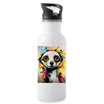[MB] Erdmännchen-Buntes Abenteuer - Trinkflasche mit integriertem Trinkhalm - Weiß - Rechts