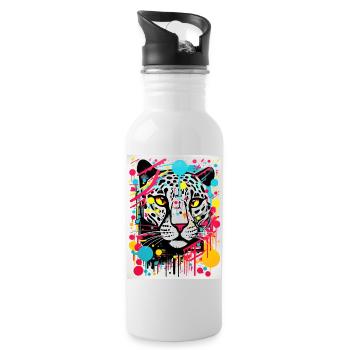 [MB] Colorful leopard head - Water bottle with straw - white - Right