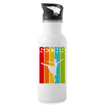 Sechs Jahre alt - Alter - Geburtstag - Kind - Trinkflasche mit integriertem Trinkhalm - Weiß - Rechts