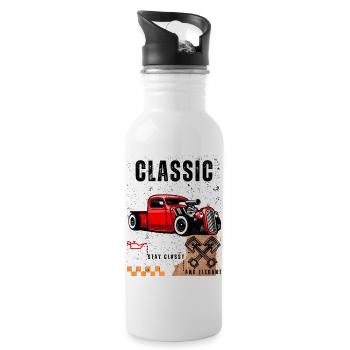 Vintage Roter Hot Rod mit Kolben Art - Trinkflasche mit integriertem Trinkhalm - Weiß - Rechts