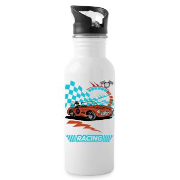 Oldtimer Rennwagen Flitzer Illustration - Trinkflasche mit integriertem Trinkhalm - Weiß - Rechts