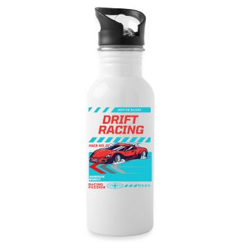 Red Sports Car Drift Racing Design - Water bottle with straw - white - Right