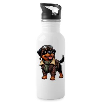 Rottweiler Pilot Design - Trinkflasche mit integriertem Trinkhalm - Weiß - Rechts