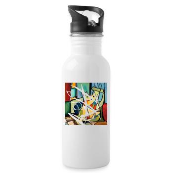 Abstrakte Katze auf T-Shirt - Trinkflasche mit integriertem Trinkhalm - Weiß - Rechts