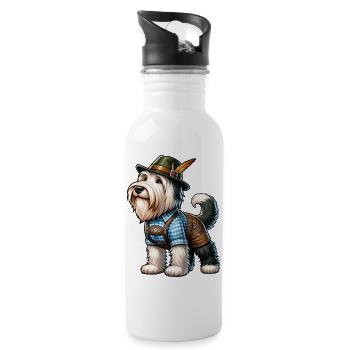Bearded Collie Dog Bayern - Water bottle with straw - white - Right