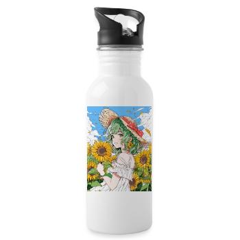 Anime, Fille, Tournesols, Otaku - Gourde avec paille intégrée - blanc - Droite