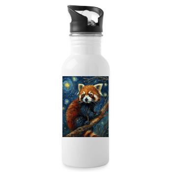 Red Panda, Van Gogh, Style - Water bottle with straw - white - Right