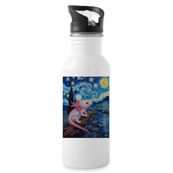axolotl van gogh sternennacht - Trinkflasche mit integriertem Trinkhalm - Weiß - Rechts