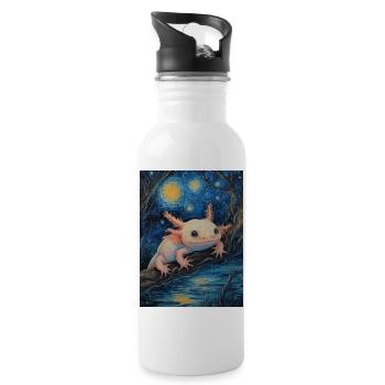 axolotl, van gogh, sternennacht - Trinkflasche mit integriertem Trinkhalm - Weiß - Rechts