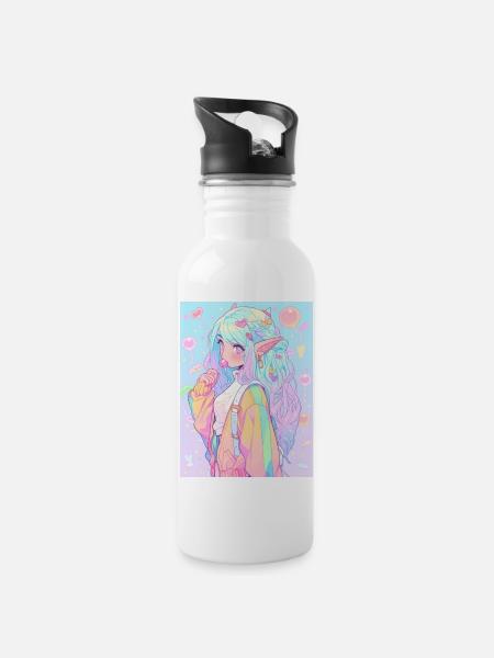 Anime, Anime Girl, Anime Girl, Elf - Water bottle with straw - white