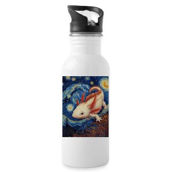 axolotl, van gogh, sternennacht - Trinkflasche mit integriertem Trinkhalm - Weiß - Rechts