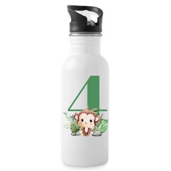 4th Birthday Monkey Safari - Water bottle with straw - white - Right