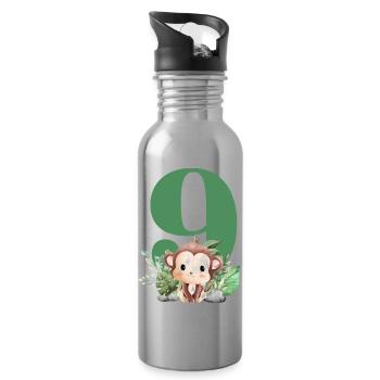 Affensafari zum 9. Geburtstag - Trinkflasche mit integriertem Trinkhalm - Lightsilver - Rechts