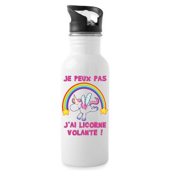Je peux pas j'ai Licorne volante ! - Gourde avec paille intégrée - blanc - Droite