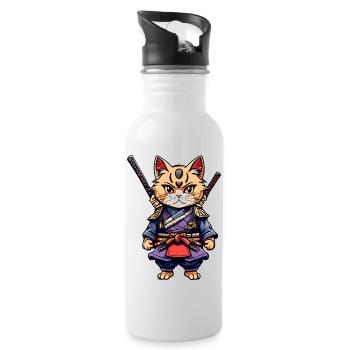 Chat samouraï #29 - Gourde avec paille intégrée - blanc - Droite