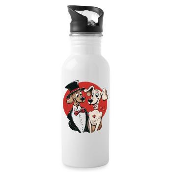 Valentine Dog Couple - Trinkflasche mit integriertem Trinkhalm - Weiß - Rechts