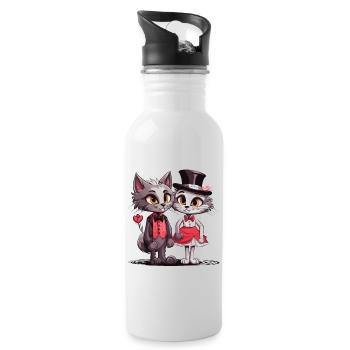 Valentine Cat Couple Katzen Pärchen - Trinkflasche mit integriertem Trinkhalm - Weiß - Rechts