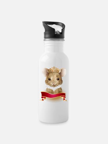 niedliche Maus mit Königskrone und Hermelin Kragen - Trinkflasche mit integriertem Trinkhalm - Weiß