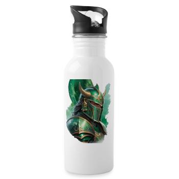 Gepanzerter Ritter, gekleidet in leuchtend grüne - Trinkflasche mit integriertem Trinkhalm - Weiß - Rechts
