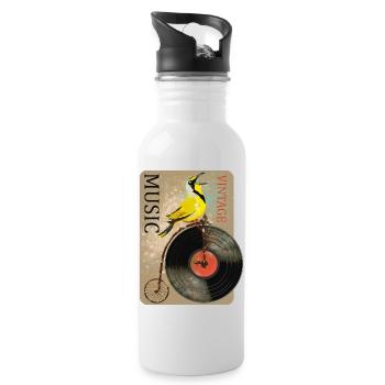 Vintage Musik Vogel Design - Trinkflasche mit integriertem Trinkhalm - Weiß - Rechts