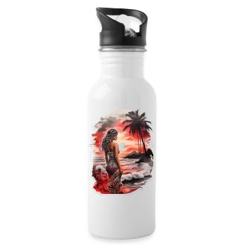 Woman on the beach looking at the red sunset - Water bottle with straw - white - Right
