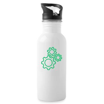 Denkende Zahnräder Design - Trinkflasche mit integriertem Trinkhalm - Weiß - Rechts