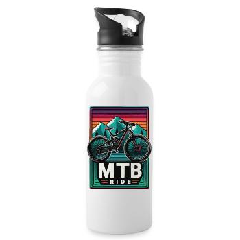 Mountain Bike MTB Ride Vintage Style - Water bottle with straw - white - Right