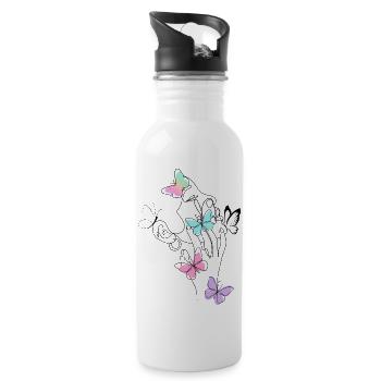 Schmetterlingsgesicht Silhouette - Trinkflasche mit integriertem Trinkhalm - Weiß - Rechts