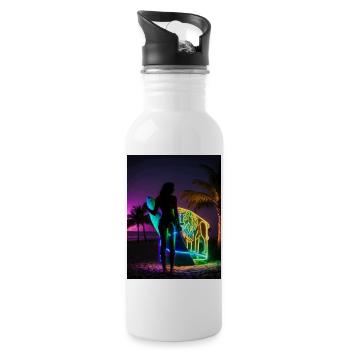 Lion Surfer - Trinkflasche mit integriertem Trinkhalm - Weiß - Rechts