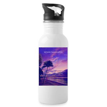 Kubistische Strand-Salzwasserzeichnung - Trinkflasche mit integriertem Trinkhalm - Weiß - Rechts
