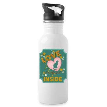 Liebe in meinem Katzenherz-Design - Trinkflasche mit integriertem Trinkhalm - Weiß - Rechts