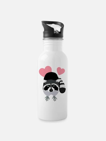 raton laveur love - Gourde avec paille intégrée - blanc