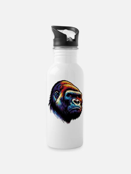Gorilla - Water bottle with straw - white