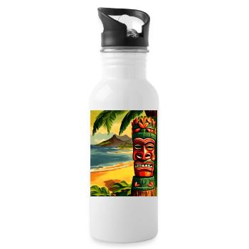 Masque Tiki sur la plage tropicale coucher de soleil - Gourde avec paille intégrée - blanc - Droite