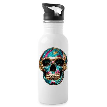 Totenkopf,metallisch,pailletten,nieten,gold,silber - Trinkflasche mit integriertem Trinkhalm - Weiß - Rechts