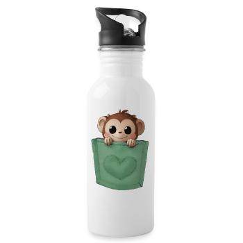 Kleiner Affe inTascheHerz grün - Trinkflasche mit integriertem Trinkhalm - Weiß - Rechts