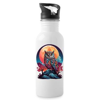 MOONLIT MYSTIQUE: A COLORFUL OWL’S NIGHTTIME VIGIL - Water bottle with straw - white - Right