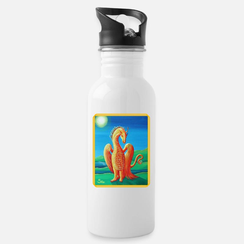 Drache Glücksdrache Fiora - Sonja Ariel von Staden - Trinkflasche mit integriertem Trinkhalm - Weiß