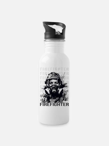 Feuerwehrfrau - Trinkflasche mit integriertem Trinkhalm - Weiß