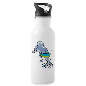 Delphin Schwimmer Seemann Schwimmring Ahoi Kapitän - Trinkflasche mit integriertem Trinkhalm - Weiß - Rechts