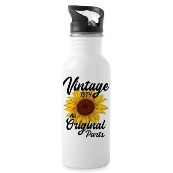 Vintage 1974 Sunflower Birthday Vintage 74 - Water bottle with straw - white - Right
