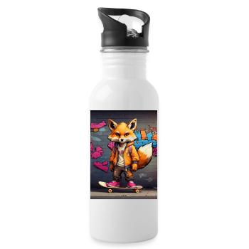 Fuchs auf Skateboard - Trinkflasche mit integriertem Trinkhalm - Weiß - Rechts