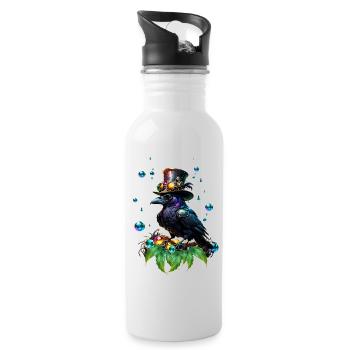 Fantastischer Steampunk-Rabe - Trinkflasche mit integriertem Trinkhalm - Weiß - Rechts