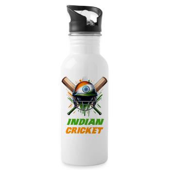 Indien Cricket Helm Elefanten Design - Trinkflasche mit integriertem Trinkhalm - Weiß - Rechts
