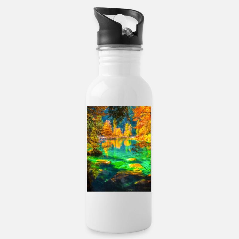 HERBST SEE - Trinkflasche mit integriertem Trinkhalm - Weiß