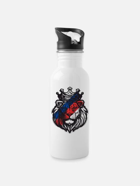 Lion lyonnais couronné aux couleurs de l’OL - Gourde avec paille intégrée - blanc