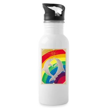 Delfin Regenbogen Energie - Sonja Ariel von Staden - Trinkflasche mit integriertem Trinkhalm - Weiß - Rechts