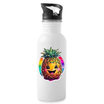 Fashion & more "Ananas" 🍍 - Trinkflasche mit integriertem Trinkhalm - Weiß - Rechts