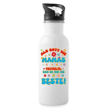 Als Gott die Mamas verteilte, gab er mir die Beste - Trinkflasche mit integriertem Trinkhalm - Weiß - Rechts