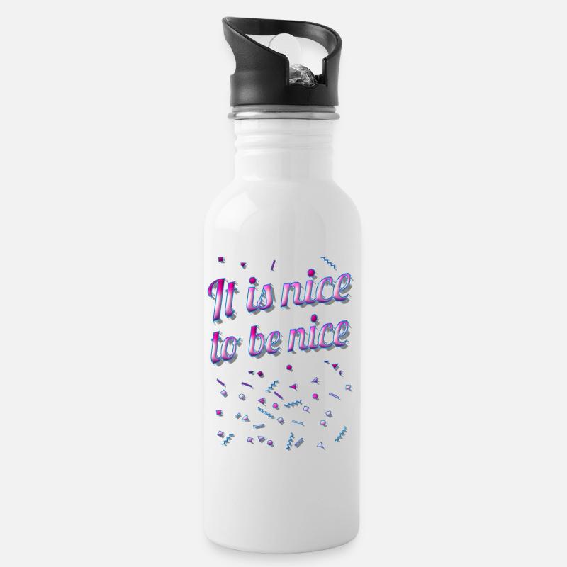 It is nice to be nice - Statement - Trinkflasche mit integriertem Trinkhalm - Weiß